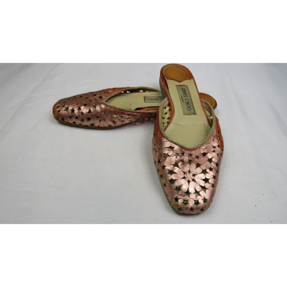 Jimmy Choo Slip On Backless Flats Pink/Silver Sparkle Metallic 37 1/2